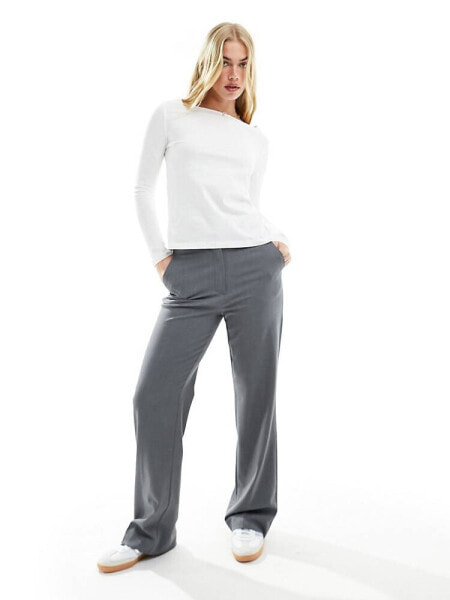 Mango zip side straight leg trousers in grey