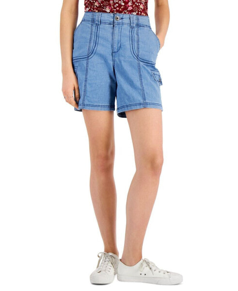 Women's Chambray Zig Zag Stitch Shorts, Created for Macy's