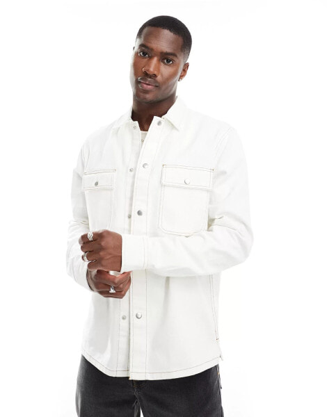 River Island long sleeve overshirt in ecru