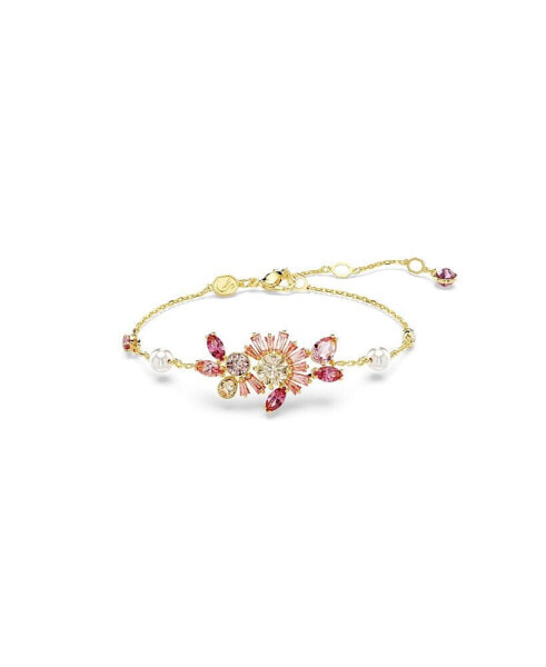 Mixed Cuts, Flower, Pink, Gold-Tone Gema Bracelet