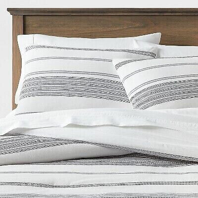 Full/Queen Cotton Woven Stripe Comforter & Sham Set White/Navy - Threshold