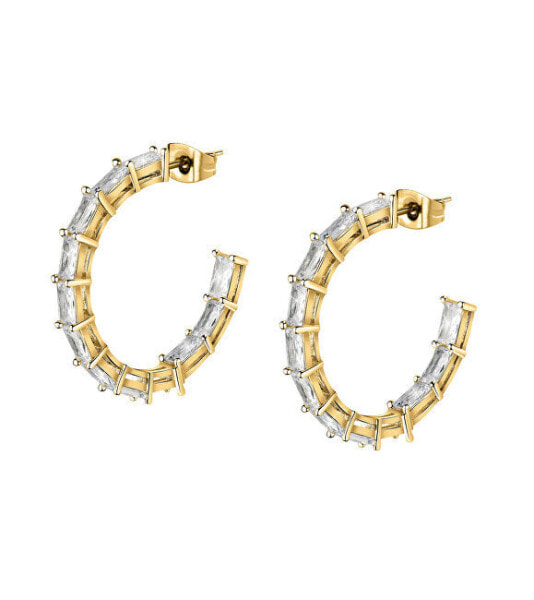 Glittering gold-plated baguette rings earrings SAVP04