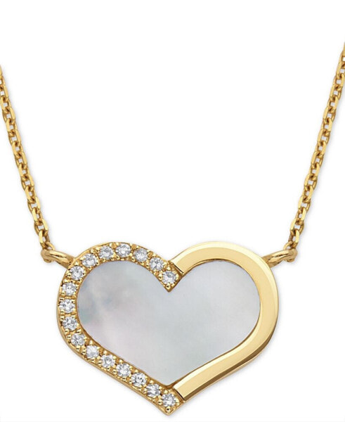 EFFY® Mother-of-Pearl & Diamond (1/20 ct. t.w.) Heart 18" Pendant Necklace in 14k Gold