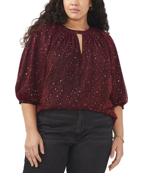 Plus Size Metallic Keyhole-Neck Top