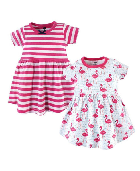Baby Girls Cotton Short-Sleeve Dresses 2pk, Bright Flamingo
