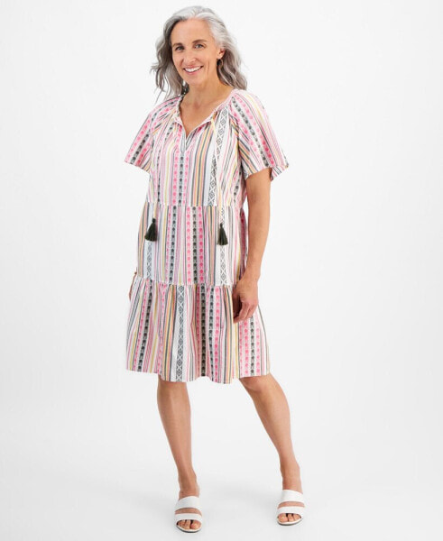 Petite Mountain Stripe Tiered Dress, Created for Macy's