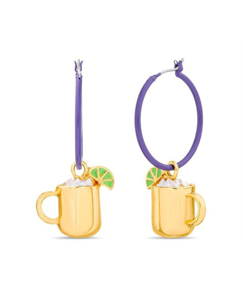 Purple Hoop Earring with Mug Dangle Charm