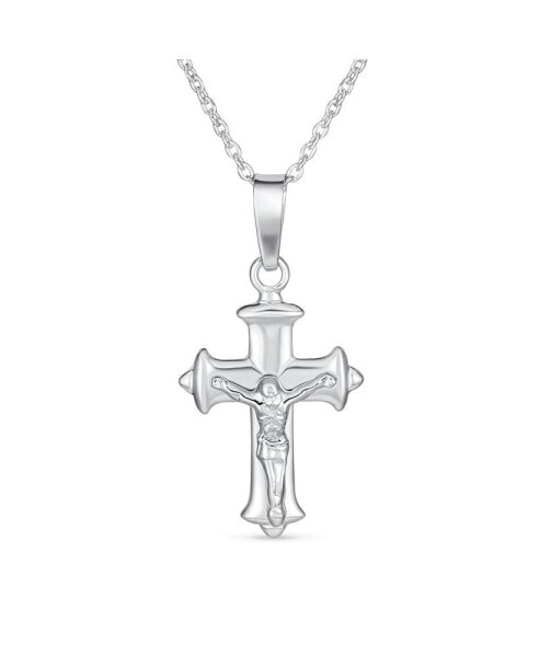 Simple Christian Catholic Religious Jewelry Passion Jesus Crucifix Cross Necklace Pendant For Women Sterling Silver 18" Chain