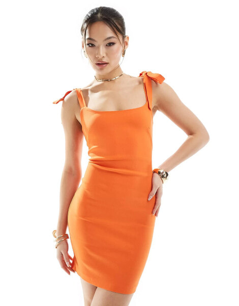 Vesper sleeveless bow strap detail mini dress in orange