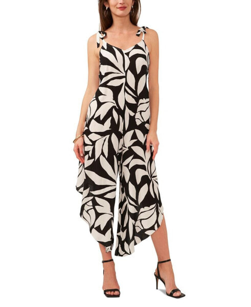 Women's Printed Tie Shoulder Angled Hem Jumpsuit