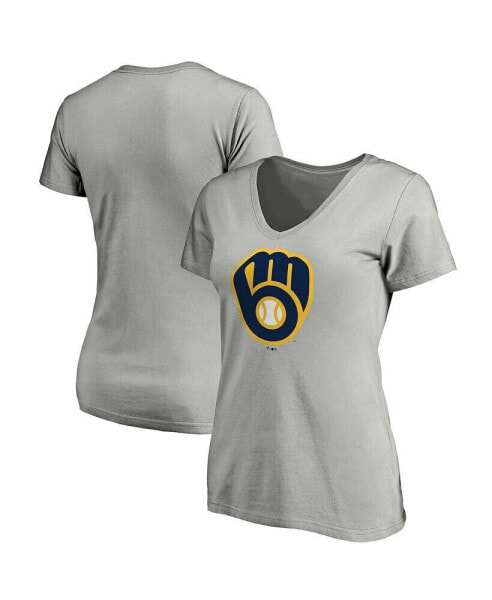 Women's Heathered Gray Milwaukee Brewers Core Official Logo V-Neck T-shirt