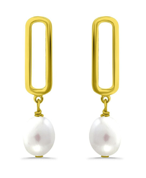 White Cultured Pearl Paperclip Drop Earring