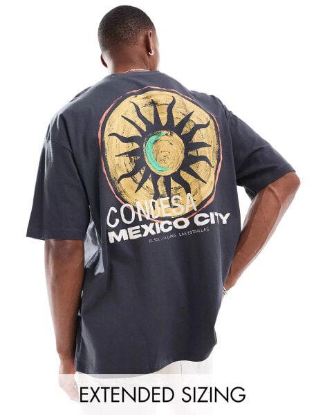 ASOS DESIGN oversized t-shirt with Mexico city back print in charcoal