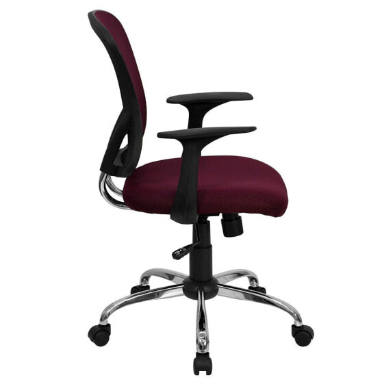 Mid-Back Burgundy Mesh Swivel Task Chair With Chrome Base And Arms