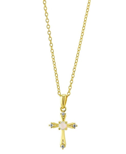 Giani Bernini simulated Opal (3/8 ct. t.w.) & Cubic Zirconia Cross 18" Pendant Necklace in 18k Gold-Plated Sterling Silver, Created for Macy's