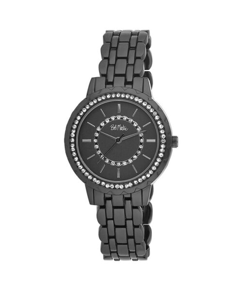 Unisex Crystal Dial Scallop Bezel Black Base Metal Bracelet Watch 36mm