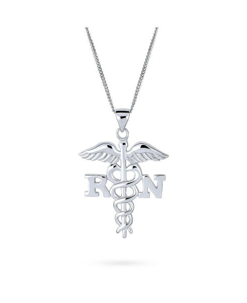 Bling Jewelry angel Wings Stethoscope Symbol of Registered RN Nurse Caduceus Pendant Charm Necklace For Women Graduation .925 Sterling Silver