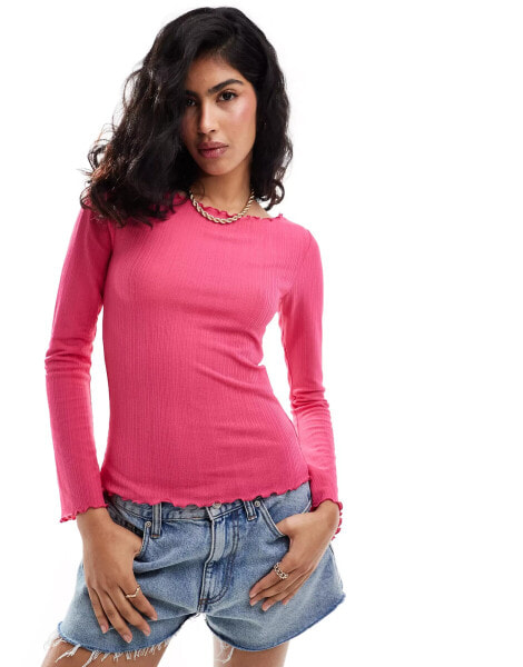 Pieces textured bell sleeved top in pink