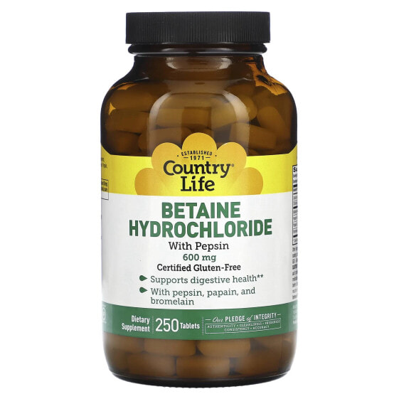 Betaine Hydrochloride with Pepsin, 600 mg, 250 Tablets