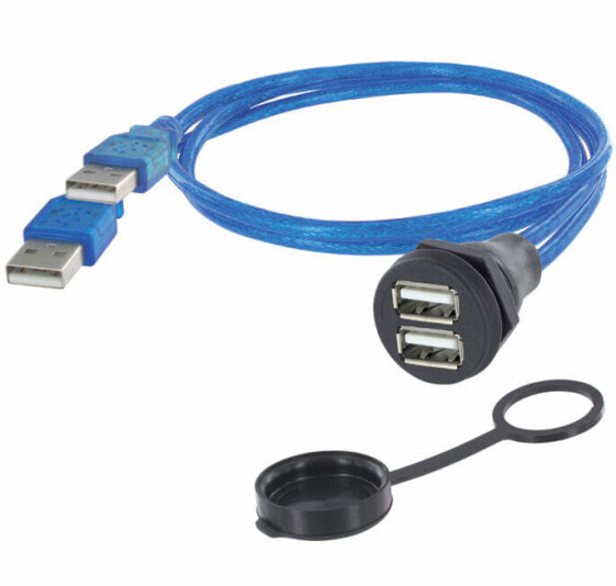 Encitech M22 Panel Contact with 2xUSB-A 3.0 + Cable, 1.5 m, 2 x USB A, 2 x USB A, USB 3.2 Gen 1 (3.1 Gen 1), Black, Blue