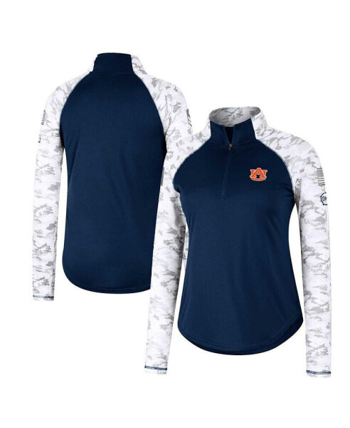 Women's Navy Auburn Tigers OHT Military-Inspired Appreciation Flash Arctic Camo Raglan Quarter-Zip Jacket