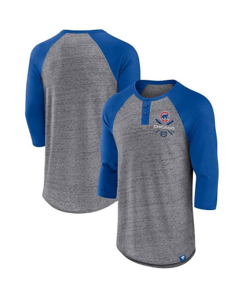 Men's Heathered Gray, Royal Chicago Cubs Iconic Above Heat Speckled Raglan Henley 3/4 Sleeve T-shirt