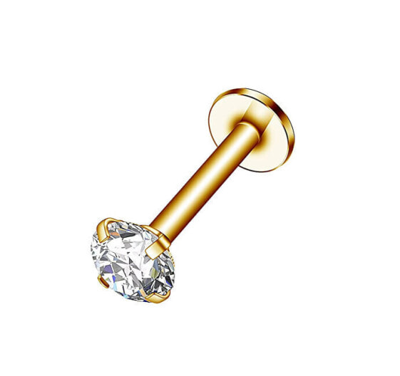 Gold-plated labret with clear crystal