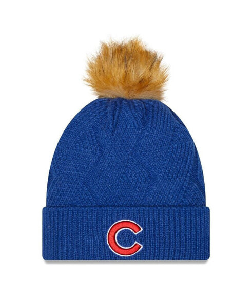 Women's Royal Chicago Cubs Snowy Cuffed Knit Hat with Pom