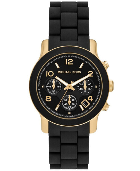 Women's Runway Quartz Chronograph Gold-Tone Stainless Steel and Black Silicone Watch 38mm