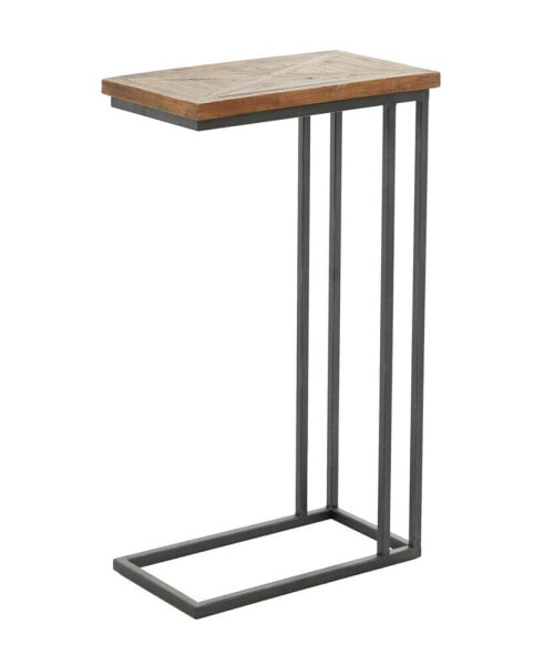 Metal Rustic Accent Table with Brown Wood Top, 19" x 11" x 26"