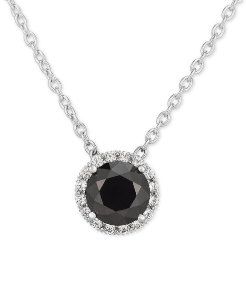 Arabella black Cubic Zirconia 18" Pendant Necklace in Sterling Silver