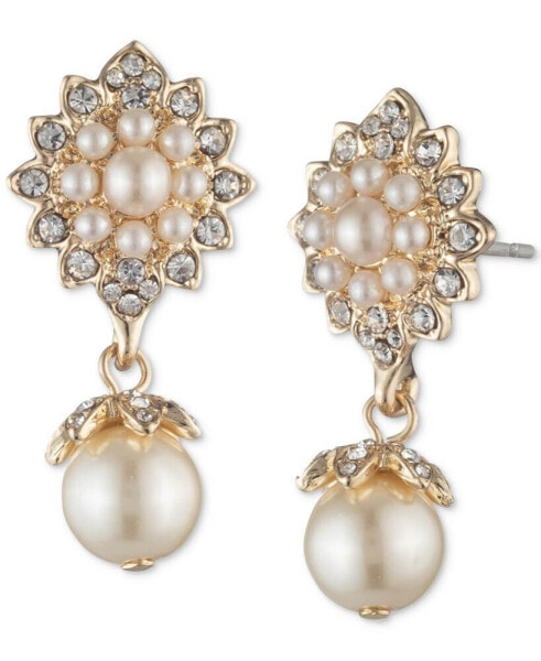 Gold-Tone Crystal & Imitation Pearl Drop Earrings