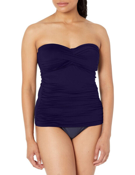 Anne Cole 296108 Solid Twist Front Shirred Bandeau Tankini Swim Top, Navy, Small