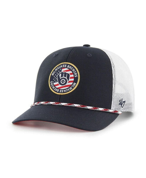 Men's Navy Milwaukee Brewers Union Patch Trucker Adjustable Hat