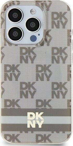 DKNY DKNY DKHMP14SHCPTSE iPhone 14 / 15 / 13 6.1" beżowy/beige hardcase IML Checkered Mono Pattern & Printed Stripes MagSafe