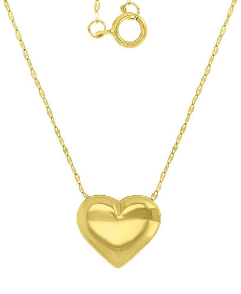 Polished Puff Heart Pendant Necklace in 10k Gold, 16" + 2" extender