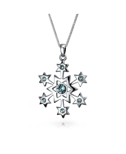 Bling Jewelry frozen Winter Holiday Party Simulated Ice Blue Topaz Christmas Snowflake Star Pendant Necklace For Women For Teen .925 Sterling Silver