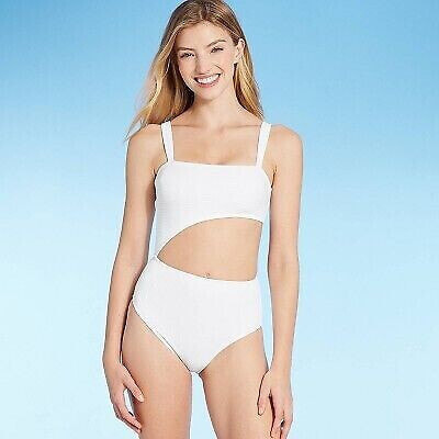 Women's Ribbed Cut Out One Piece Swimsuit - Shade & Shore White M