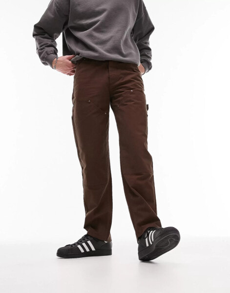 Topman carpenter trousers in brown