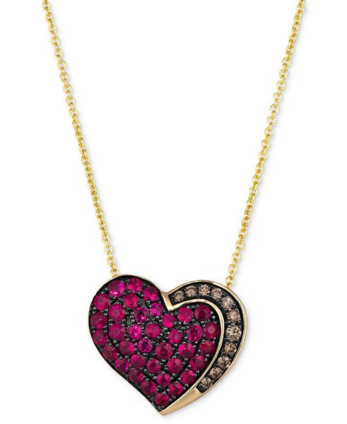 GODIVA x Le Vian® Strawberry and Chocolate Heart Pendant Necklace Featuring Passion Ruby (3/4 ct. t.w.) & Chocolate Diamond (1/10 ct. t.w.) in 14k Gold