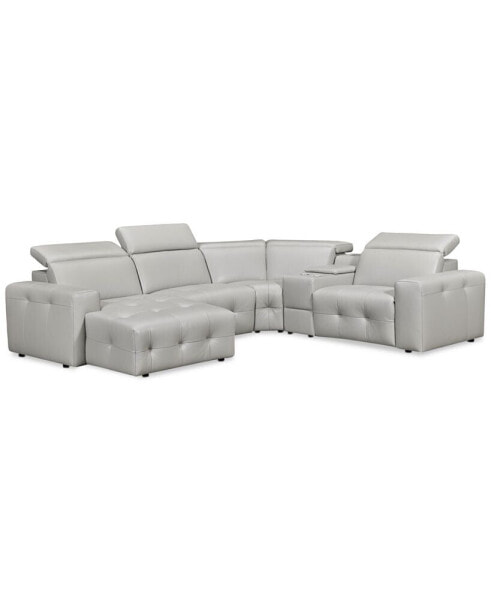 CLOSEOUT! Haigan 5-Pc. Leather Chaise Sectional Sofa with 1 Power Recliner, Created for Macy's