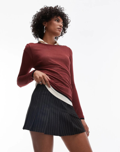 Topshop pleat mini skirt in mono stripe