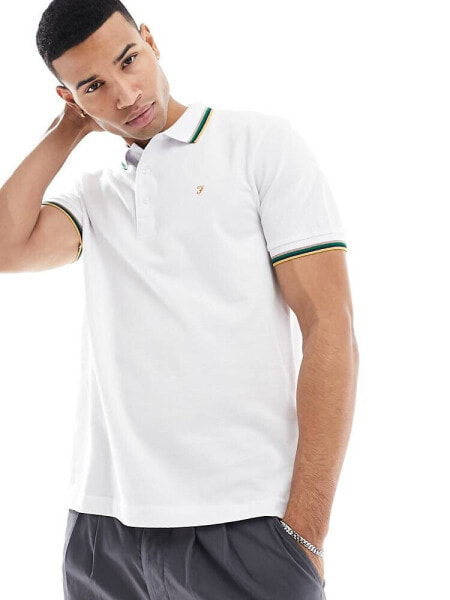 Farah alvin tipped polo in white