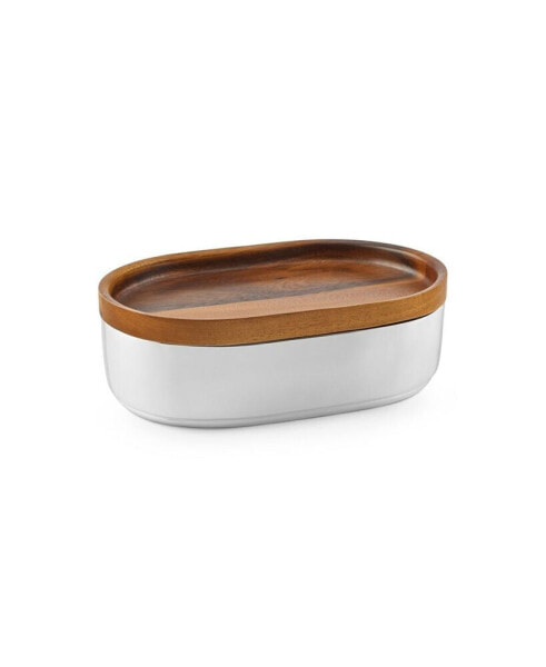 Nambe Oblong 10" x 6.5" Nest Medium Bowl with Wood Lid