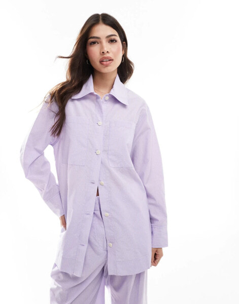 Mango oversized stripe co-ord shirt in lilac