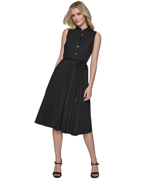 Women's Belted Pleated Midi Dress