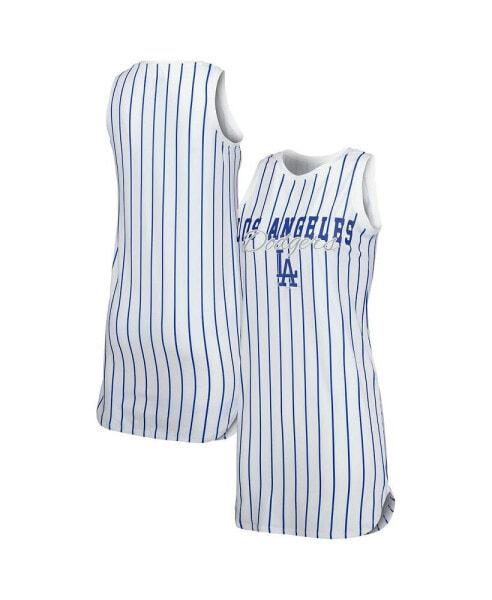 Women's White Los Angeles Dodgers Reel Pinstripe Knit Sleeveless Nightshirt