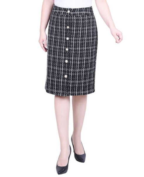 Petite Slim Tweed Double Knit Knee Length Skirt