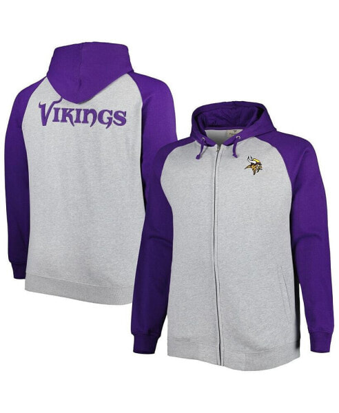 Куртка с капюшоном Profile для мужчин Heather Gray Minnesota Vikings Big and Tall Fleece Raglan Full-Zip