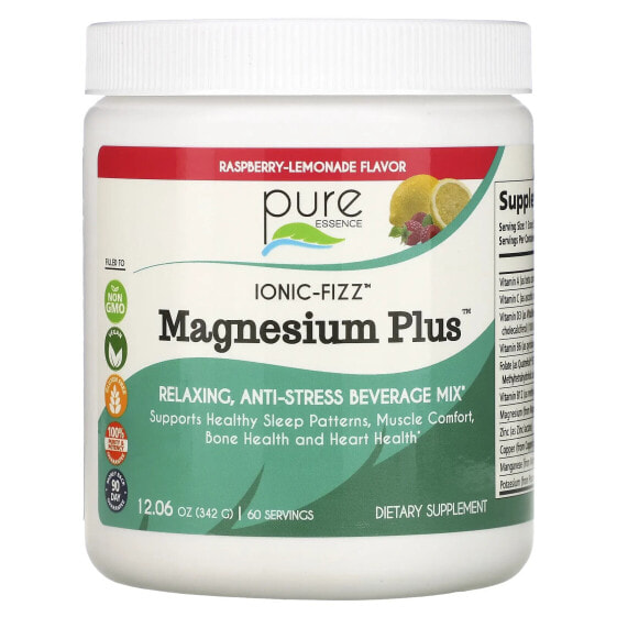 Витамины и минералы Магний Pure Essence Ionic-Fizz, Magnesium Plus, Малиновый лимонад, 342 г